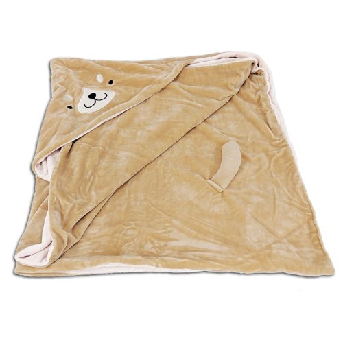 A tan hooded Wylie The Dog animal blanket, perfect for children's gifts, by Pillowtex.