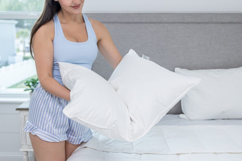 model with polyester pillow